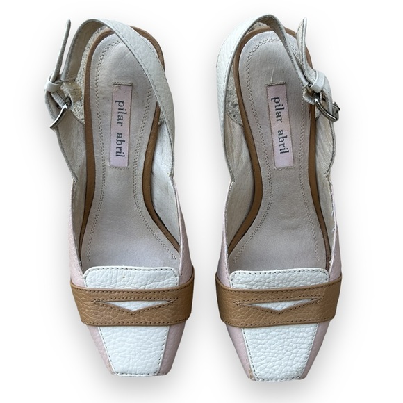 Pilar Abril Open-Toe Leather Sling Back Loafer Pumps - Picture 3 of 5